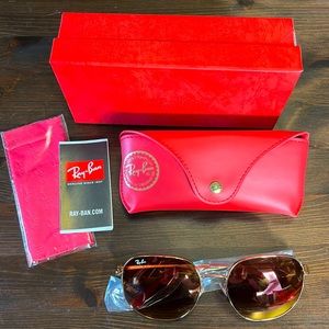 Ray-Ban gold frame sunglasses hexagonal arista aviator brown gradient NEW BOX
